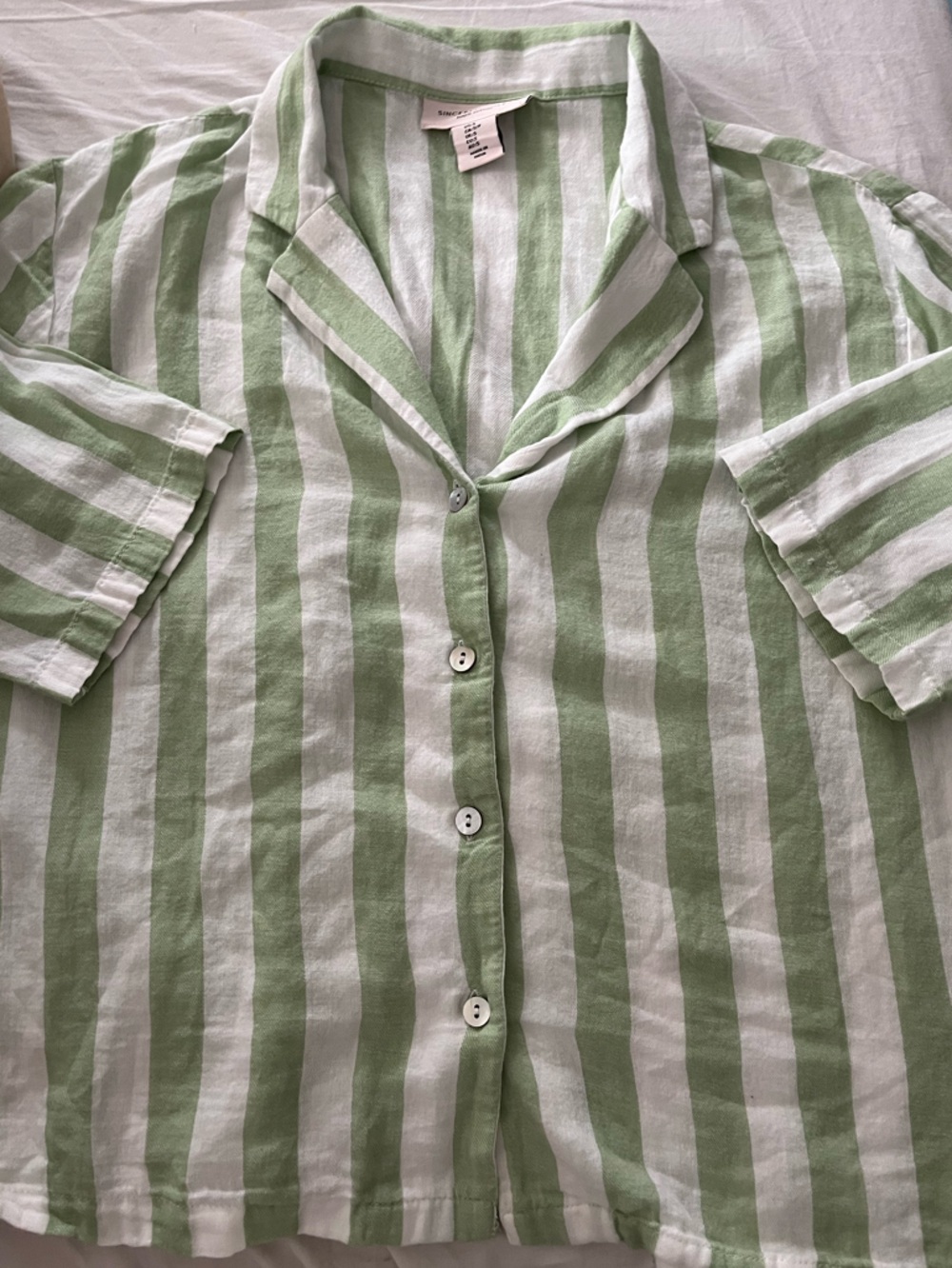 Sincerely Jules Green and White Striped Button-Up Pajama set COTTON